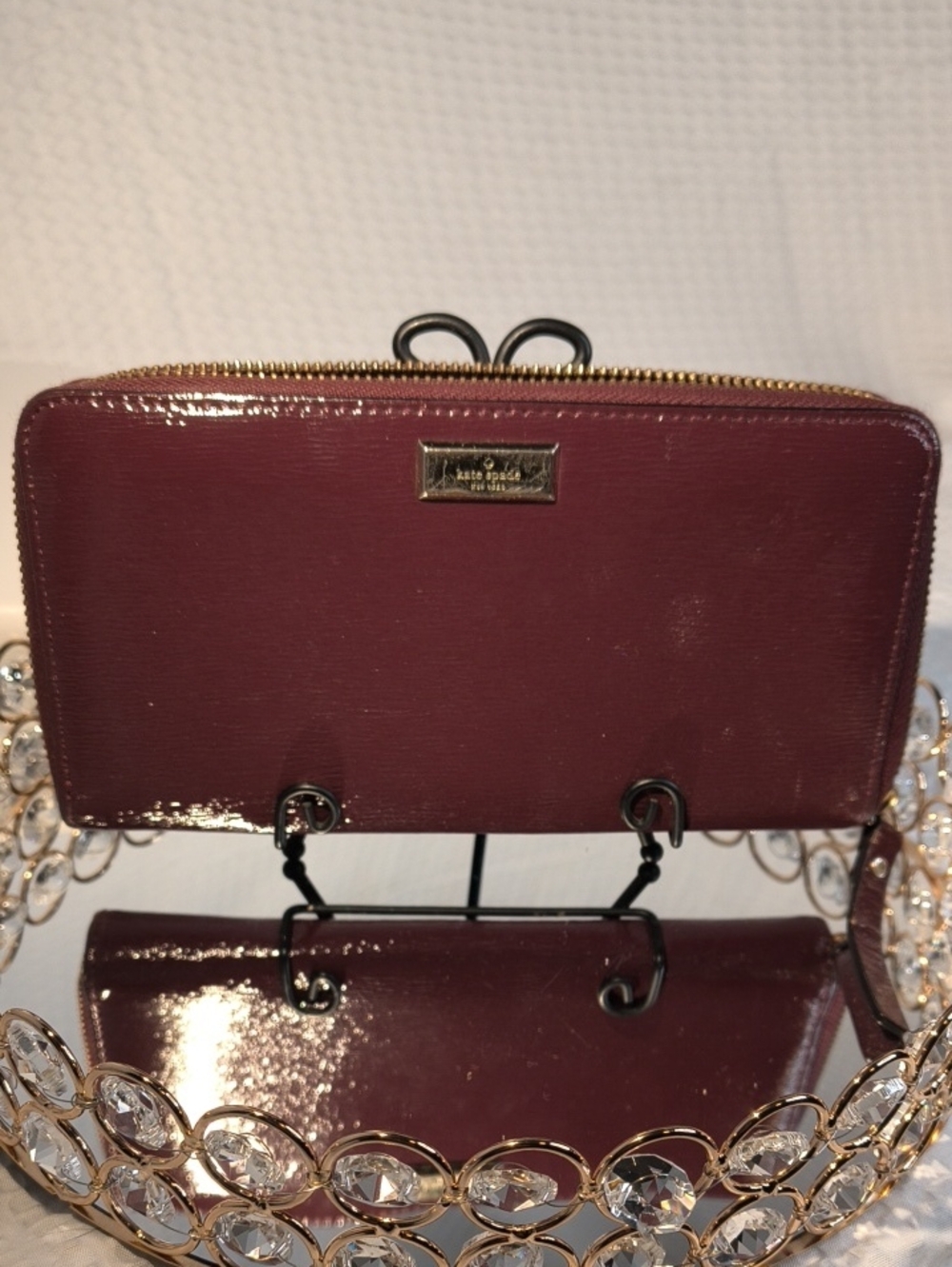 kate spade Glossy Merlot Burgundy Patent Zip Wallet NWOT
